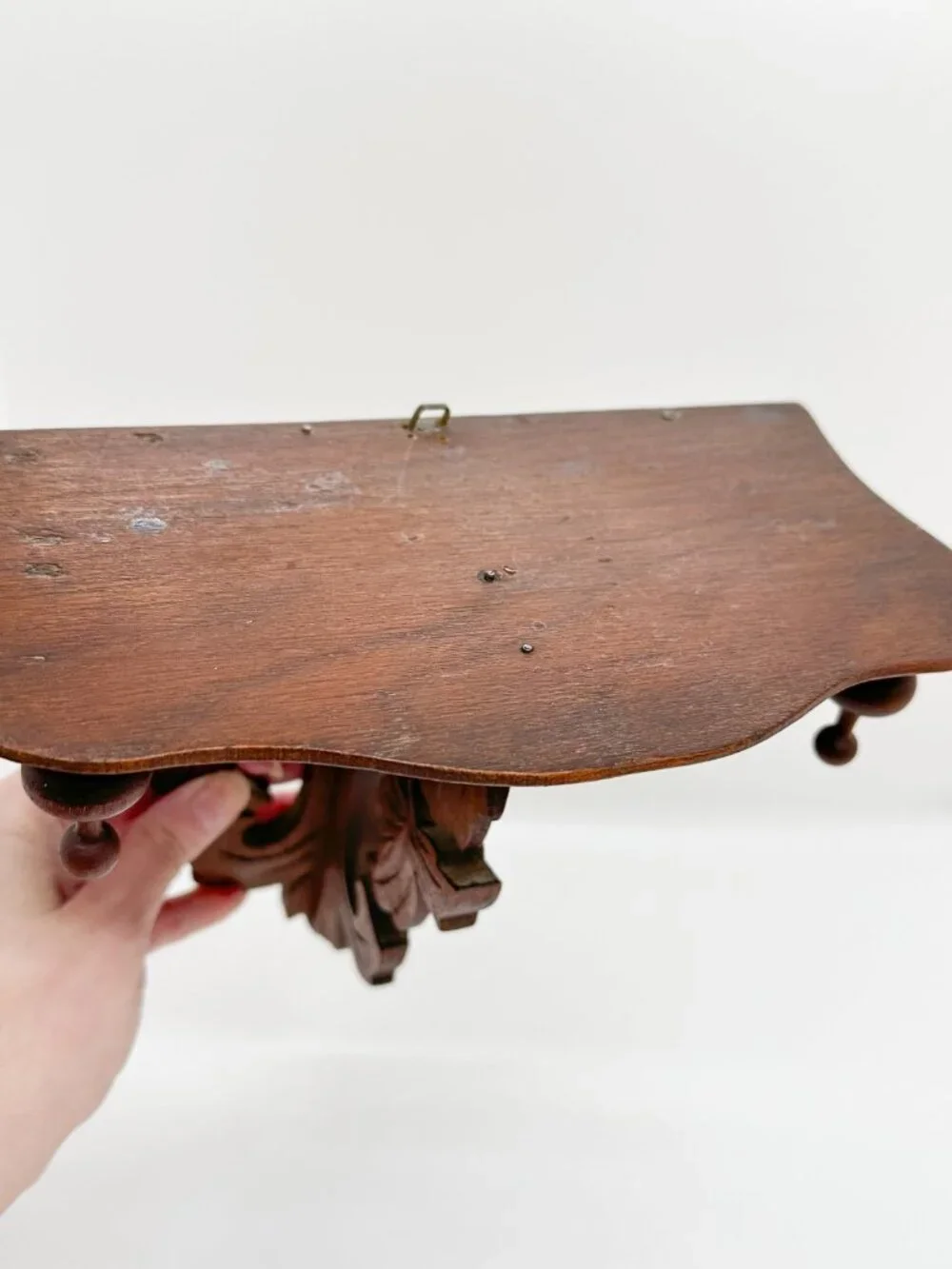 Vintage 70's MCM Wood Carved Wall Shelf Trinket Leaves Retro Cottagecore Nature